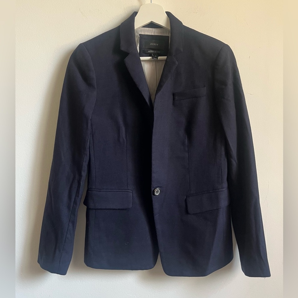 J Crew regent wool blazer jacket sz 2 dark blue single button preppy academia